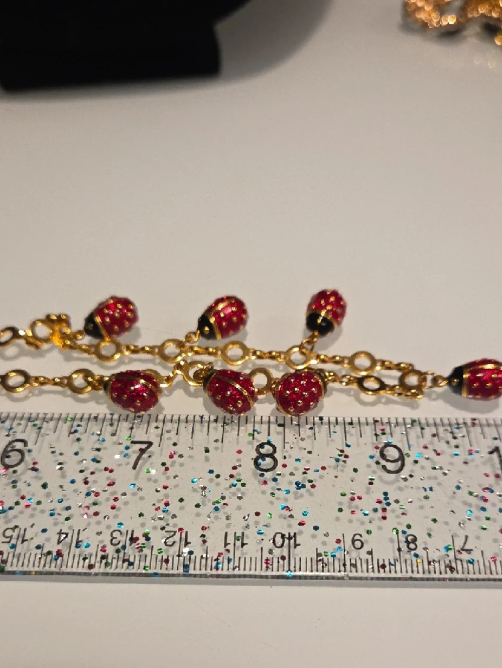Joan Rivers Gold-Tone Necklace with Red Lady Bug Dangle Beads and Studs - Picture 9 of 14